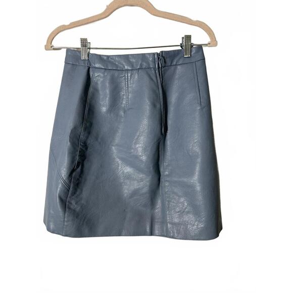 Orsay Blue Faux Leather Mini Skirt EUR 36 US Small Seam Detail A-Line - Picture 2 of 7